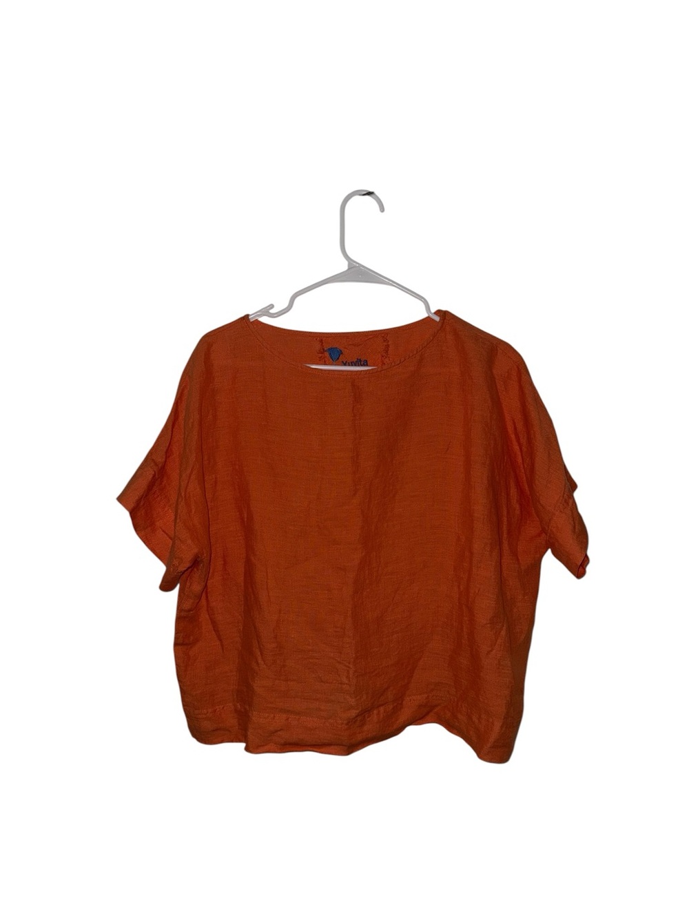 Yuvita 100% Linen Bright Orange Short Sleeve Lightweight Blouse
